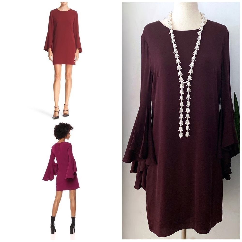 Milly Plum Ruffle Statement Sleeves Silk Dress 10